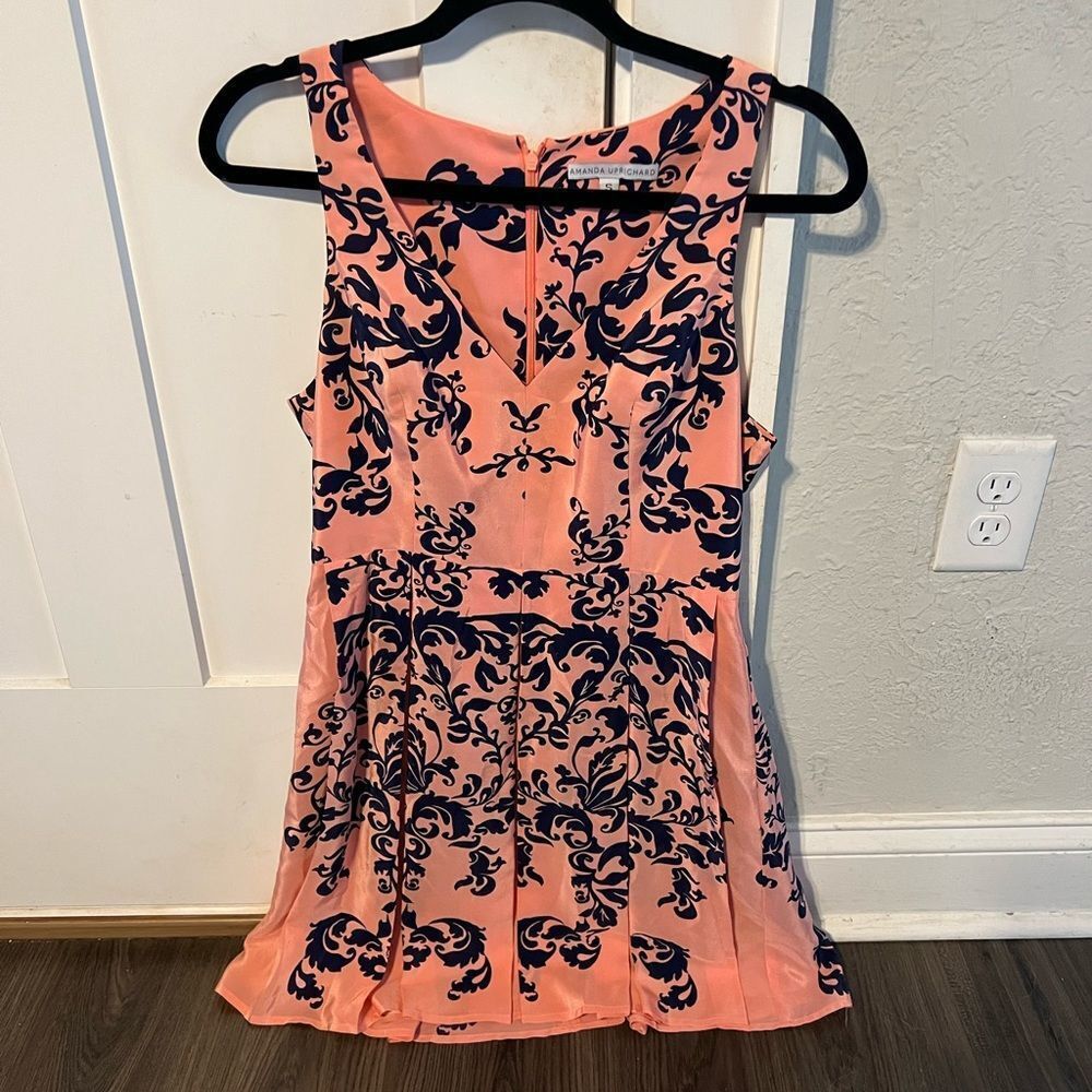 Amanda Uprichard Coral and Navy Mini Dress